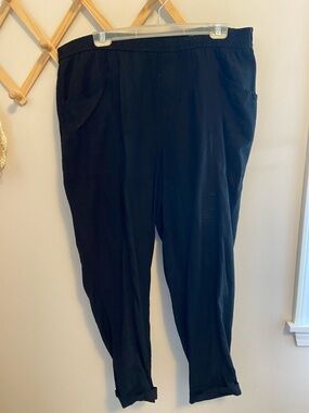 Black Elastic Waist Linen Pants